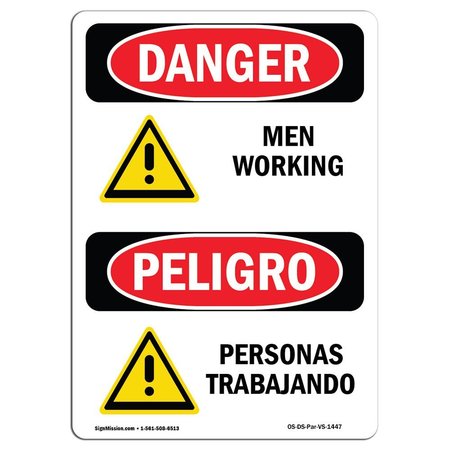 OSHA Danger Sign, Men Working Bilingual, 10in X 7in Decal -  SIGNMISSION, OS-DS-D-710-VS-1447